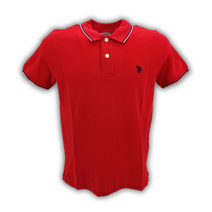 Polo tinta unita con collo rigato US POLO ASSN