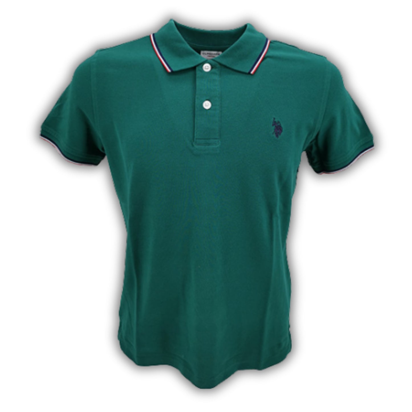 Polo tinta unita con collo rigato US POLO ASSN